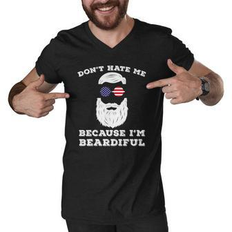Beautiful Bearded Husband American 4Th Of July Beard Men V-Neck Tshirt | Mazezy