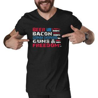 Beer Bacon German Shepherd Guns & Freedom Tee July Gift Men V-Neck Tshirt | Mazezy