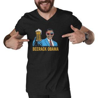 Beerack Obama Drinking Beer Funny 4Th Of July Men V-Neck Tshirt | Mazezy