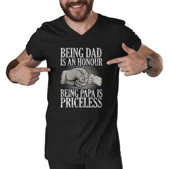 Being Dad Is An Honor Being Papa Is Priceless Fathers Day Men V-Neck Tshirt | Mazezy