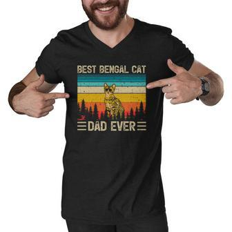 Bengal Cat Vintage Best Bengal Cat Dad Ever Fathers Day Men V-Neck Tshirt | Mazezy