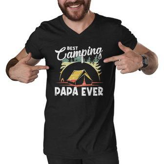 Best Camping Papa Ever Vintage Camper Men V-Neck Tshirt | Mazezy