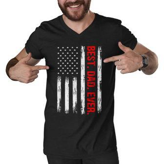 Best Dad Ever American Flag Proud Dad From Daughter Son Men V-Neck Tshirt - Monsterry
