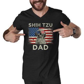 Best Shih Tzu Dad Ever American Flag 4Th Of July Father Day Men V-Neck Tshirt - Seseable