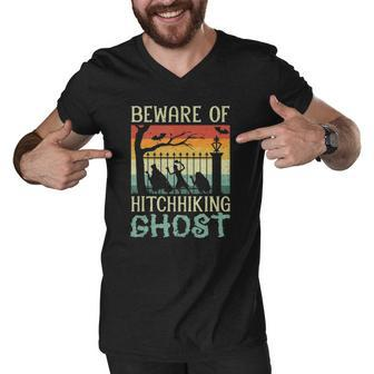 Beware Of The Hitchhiking Ghost Halloween Trick Or Treat Men V-Neck Tshirt | Mazezy