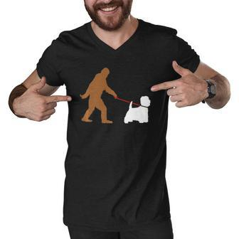 Bigfoot Walking Westie West Highland Terrier Dog Sasquatch Men V-Neck Tshirt | Mazezy