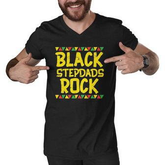 Black Stepdad Rock Kente African American Pride History Gift Men V-Neck Tshirt | Mazezy UK