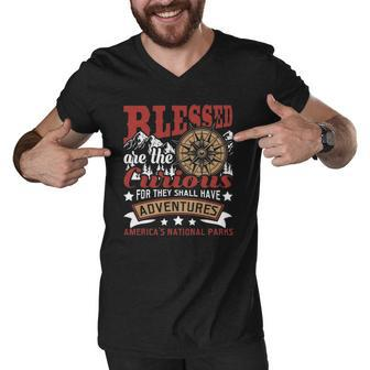 Blessed Are The Curious - Us National Parks Hiking & Camping Men V-Neck Tshirt | Mazezy