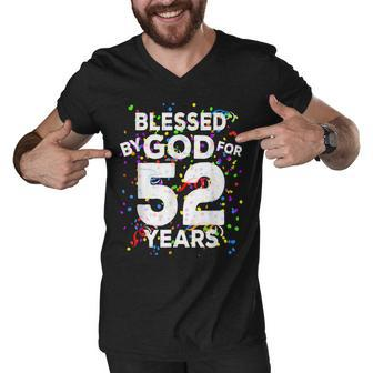 Blessed By God For 52 Years Happy 52Nd Birthday Men V-Neck Tshirt - Seseable