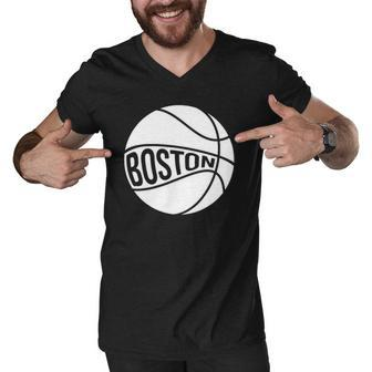 Boston Retro City Massachusetts State Basketball Men V-Neck Tshirt | Mazezy