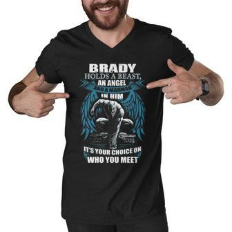 Brady Name Gift Brady And A Mad Man In Him Men V-Neck Tshirt - Seseable