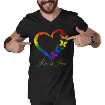 Butterfly Heart Rainbow Love Is Love Lgbt Gay Lesbian Pride Men V-Neck Tshirt | Mazezy