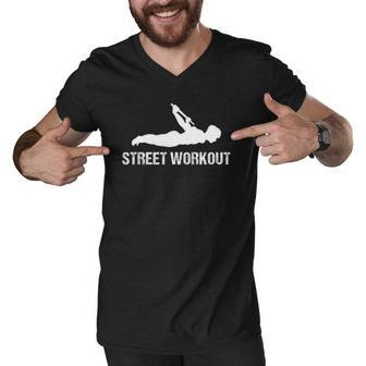 Calisthenics Street Workout - Back Lever Men V-Neck Tshirt | Mazezy