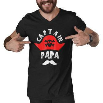 Captain Papa Pirate Skull And Crossbones Gift Men V-Neck Tshirt | Mazezy
