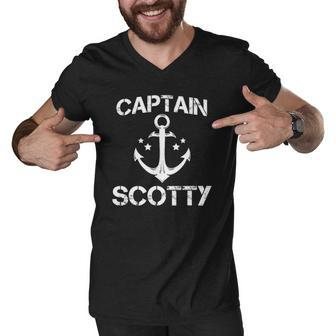 Captain Scotty Funny Birthday Personalized Name Boat Gift Men V-Neck Tshirt | Mazezy