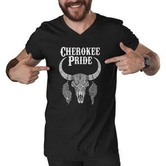 Cherokee Pride Tribe Native American Indian Buffalo Men V-Neck Tshirt | Mazezy