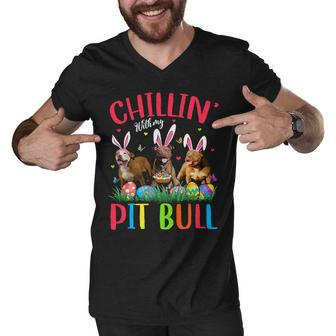 Chillin With My Pit Bull Easter Eggs Happy Easter T-Shirt Men V-Neck Tshirt - Seseable