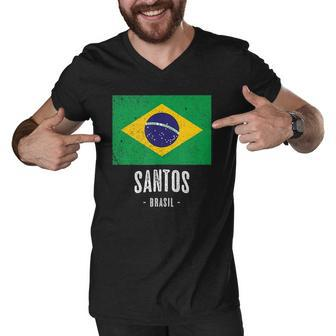 City Of Santos - Brazil Br Brazilian Flag Merch - Graphic Men V-Neck Tshirt | Mazezy