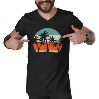 Coconut Tree Tropical Summer Retro Men V-Neck Tshirt | Mazezy