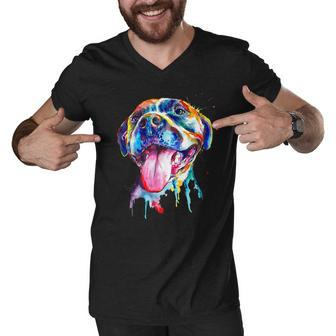 Colorful Pit-Bull Terrier Dog Love-R Dad Mom Boy Girl Funny T-Shirt Men V-Neck Tshirt - Seseable