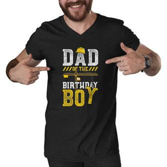 Construction Worker Dad Of The Birthday Boy - Birthday Men V-Neck Tshirt | Mazezy