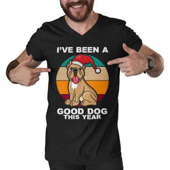 Cute Dog Christmas Pit Bull Terrier Santa Hat Retro Vintage T-Shirt Men V-Neck Tshirt - Seseable