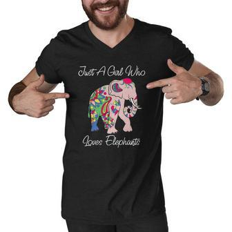 Cute Elephant Floral Themed Novelty Gift For Animal Lovers Men V-Neck Tshirt | Mazezy