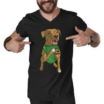 Cute Pit Bull Dog Tattoo I Love Mom Pitbull Dog Lover Gift T-Shirt Men V-Neck Tshirt - Seseable