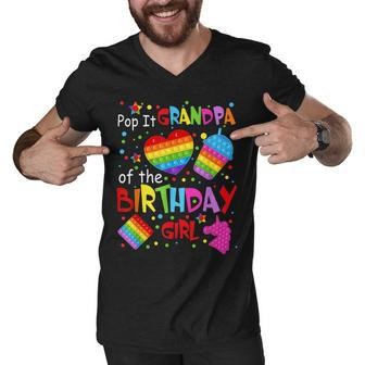 Cute Pop It Grandpa Of The Birthday Girl Fidget Toy Lovers Men V-Neck Tshirt - Seseable