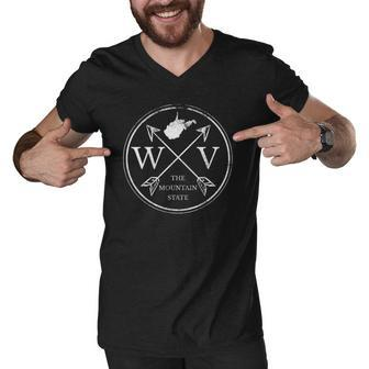 Cute West Virginia Wv Mountain State And Map Men V-Neck Tshirt | Mazezy