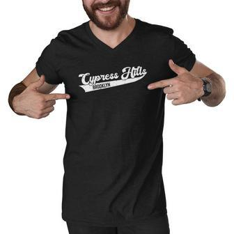 Cypress Hills Brooklyn Typographic Distressed Design Men V-Neck Tshirt | Mazezy