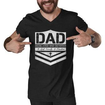 Dad Dedicated And Devoted Happy Fathers Day For Mens Men V-Neck Tshirt | Mazezy