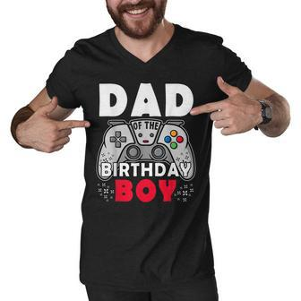 Dad Of Birthday Boy Time To Level Up Video Game Birthday Men V-Neck Tshirt - Seseable