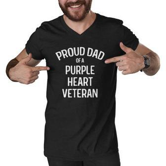 Dad Of Purple Heart Veteran Proud Military Family Gift Men V-Neck Tshirt | Mazezy