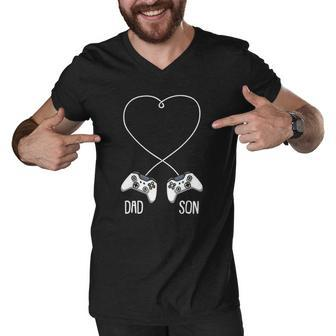 Dad Son Gaming Fathers Day Cool Video Game Matching Gamer Men V-Neck Tshirt | Mazezy