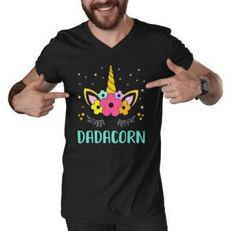 Dadacorn Dadicorn Daddycorn Unicorn Dad Kids Fathers Day Men V-Neck Tshirt | Mazezy