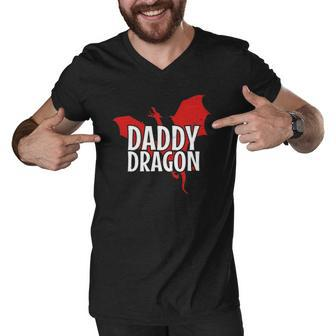 Daddy Dragon Mythical Legendary Creature Fathers Day Dad Men V-Neck Tshirt | Mazezy