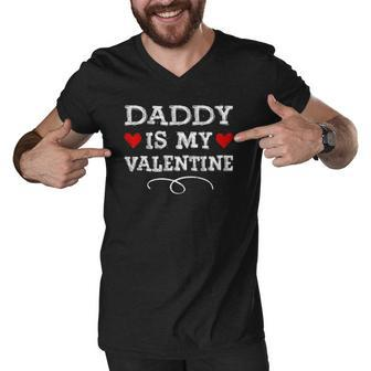 Daddy Is My Valentines Matching Family Heart Fathers Day Men V-Neck Tshirt | Mazezy