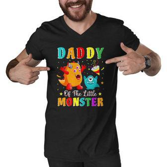Daddy Of The Little Monster Family Matching Birthday Son Men V-Neck Tshirt | Mazezy