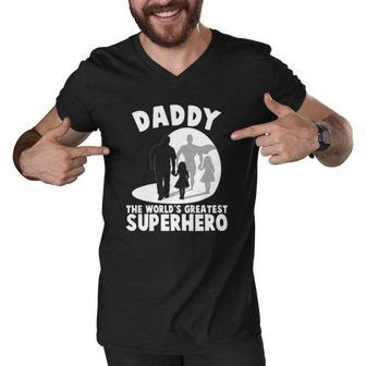 Daddy The Worlds Greatest Superhero Fathers Day Men V-Neck Tshirt | Mazezy