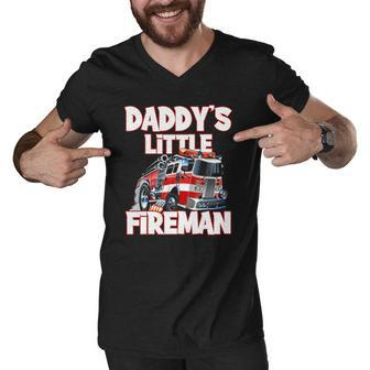 Daddys Little Fireman Funny Kids Firefighter Firemans Men V-Neck Tshirt | Mazezy