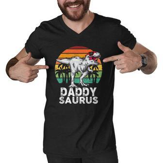 Daddysaurus Funnyrex Dinosaur Dad Saurus Family Matching Men V-Neck Tshirt | Mazezy
