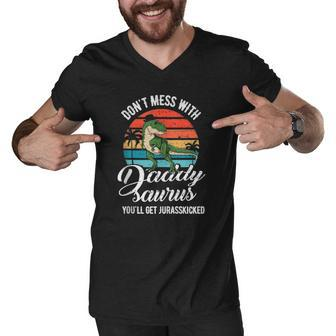 Daddysaurus Rex Dinosaur Daddyrex Fathers Day Dino Dad Men V-Neck Tshirt | Mazezy