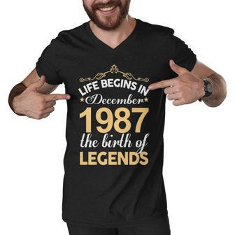 December 1987 Birthday Life Begins In December 1987 Men V-Neck Tshirt - Seseable