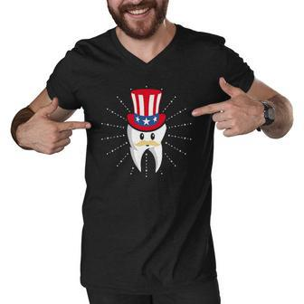 Dental Tooth Hat 4Th Of July Usa Flag Dentist Men V-Neck Tshirt | Mazezy