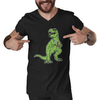 Dinosaur Tyrannosaurus Nerd Geekrex Tie Men V-Neck Tshirt | Mazezy