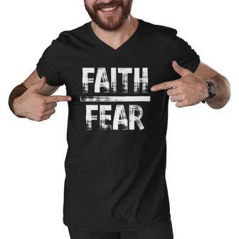 Distressed Faith Over Fear Believe In Him Men V-Neck Tshirt | Mazezy