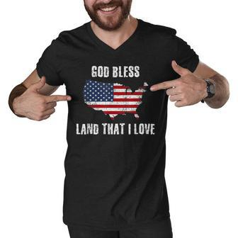 Distressed God Bless America Land That I Love Flag July 4Th Men V-Neck Tshirt - Seseable