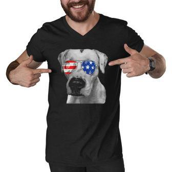 Dogo Argentino Dog Sunglasses Flag American 4Th Of July Men V-Neck Tshirt | Mazezy