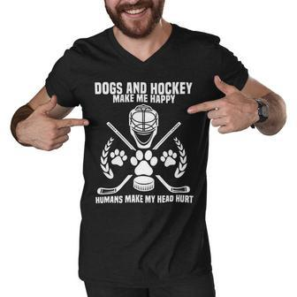 Dogs And Hockey Make Me Happy Player Penalty Box Ice Hockey 24Ya67 Men V-Neck Tshirt - Monsterry UK